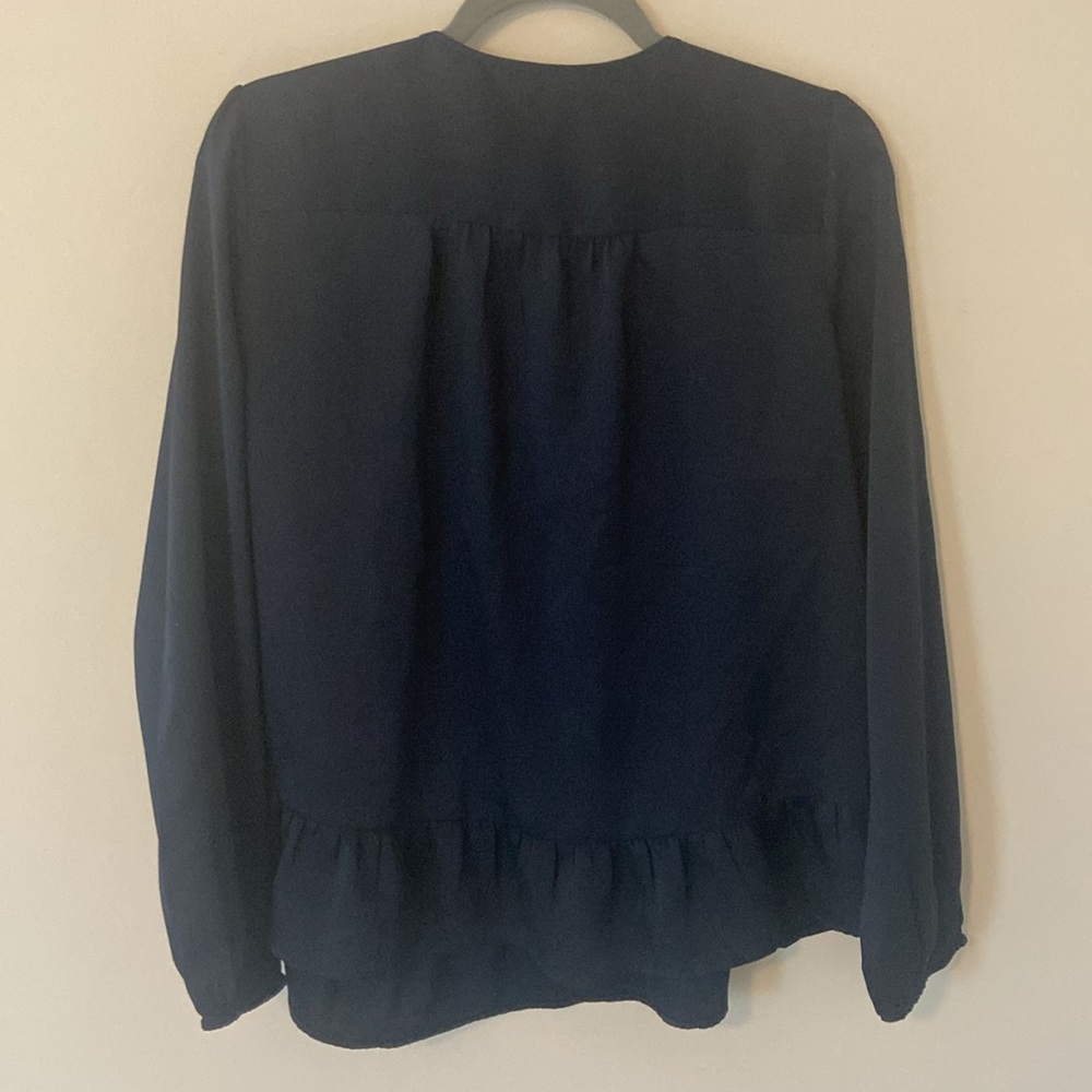 Loft Split Neck Navy Ruffle Blouse - image 4